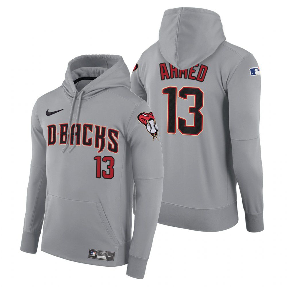 Men Arizona Diamondback #13 Ahmed gray road hoodie 2021 MLB Nike Jerseys->customized mlb jersey->Custom Jersey